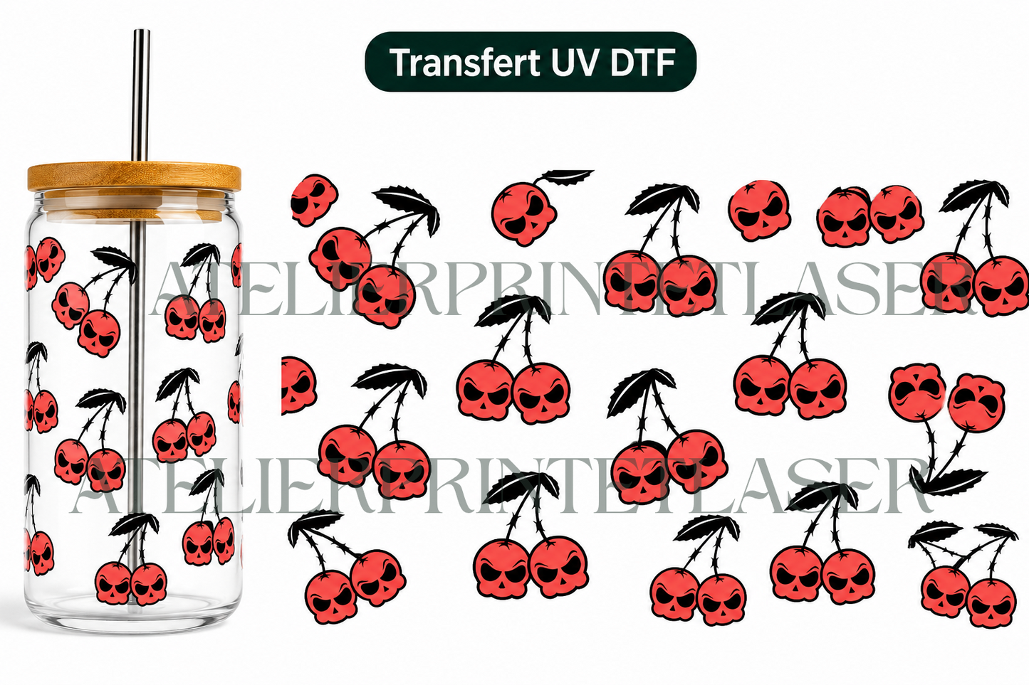 Transfert UV DTF – Cerises Skull 💀🍒