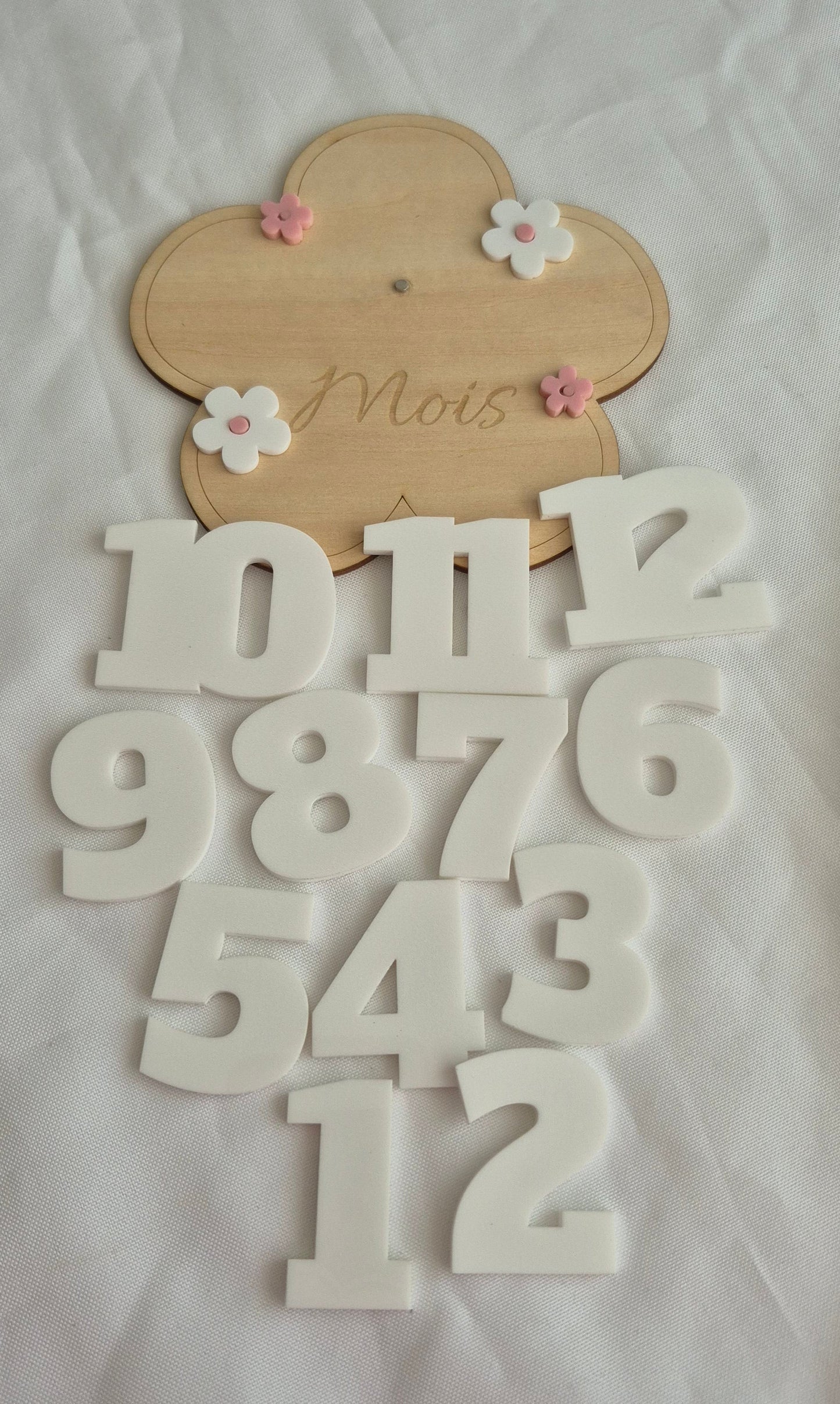 Carte étape bébé fleur en bois et acrylique