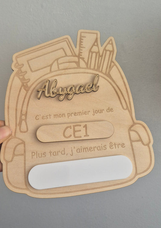 Tableau Rentrée Scolaire Personnalisé en Bois – Premier Jour d'École