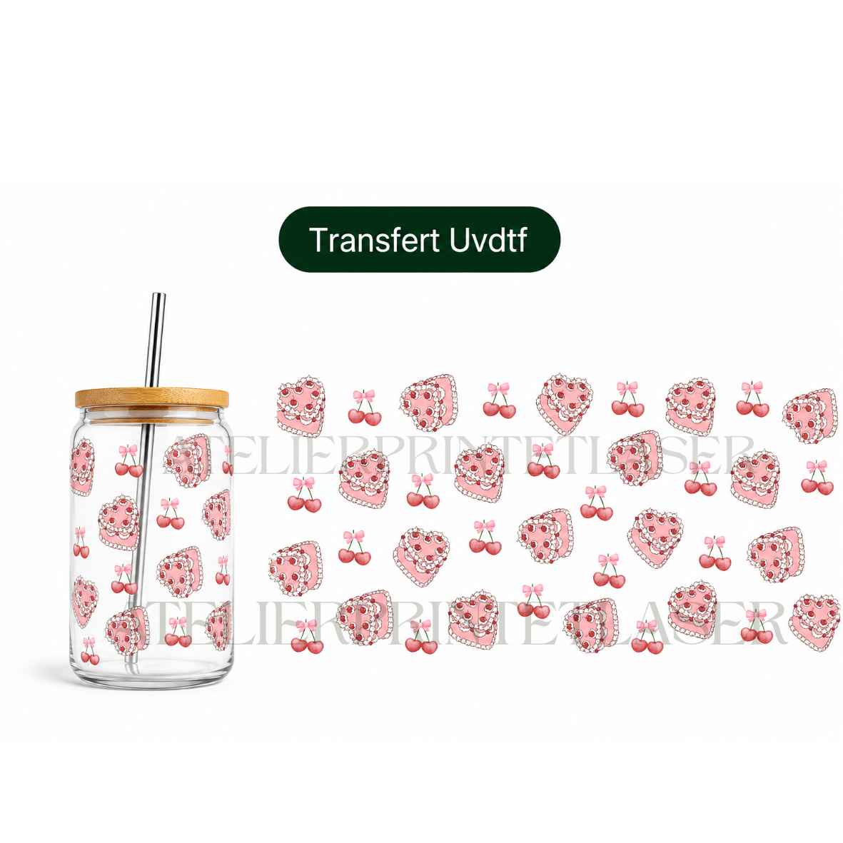 Transfert UV DTF Cerises & Gâteau Kawaii