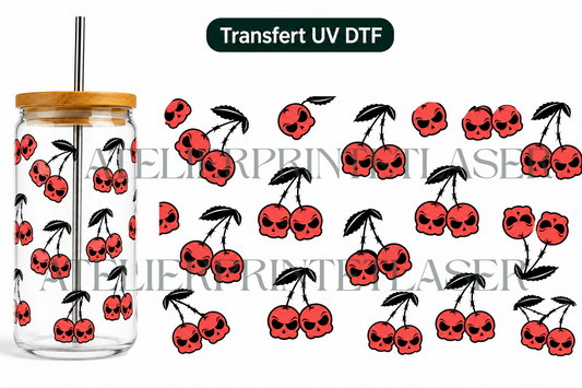 Transfert UV DTF – Cerises Skull 💀🍒