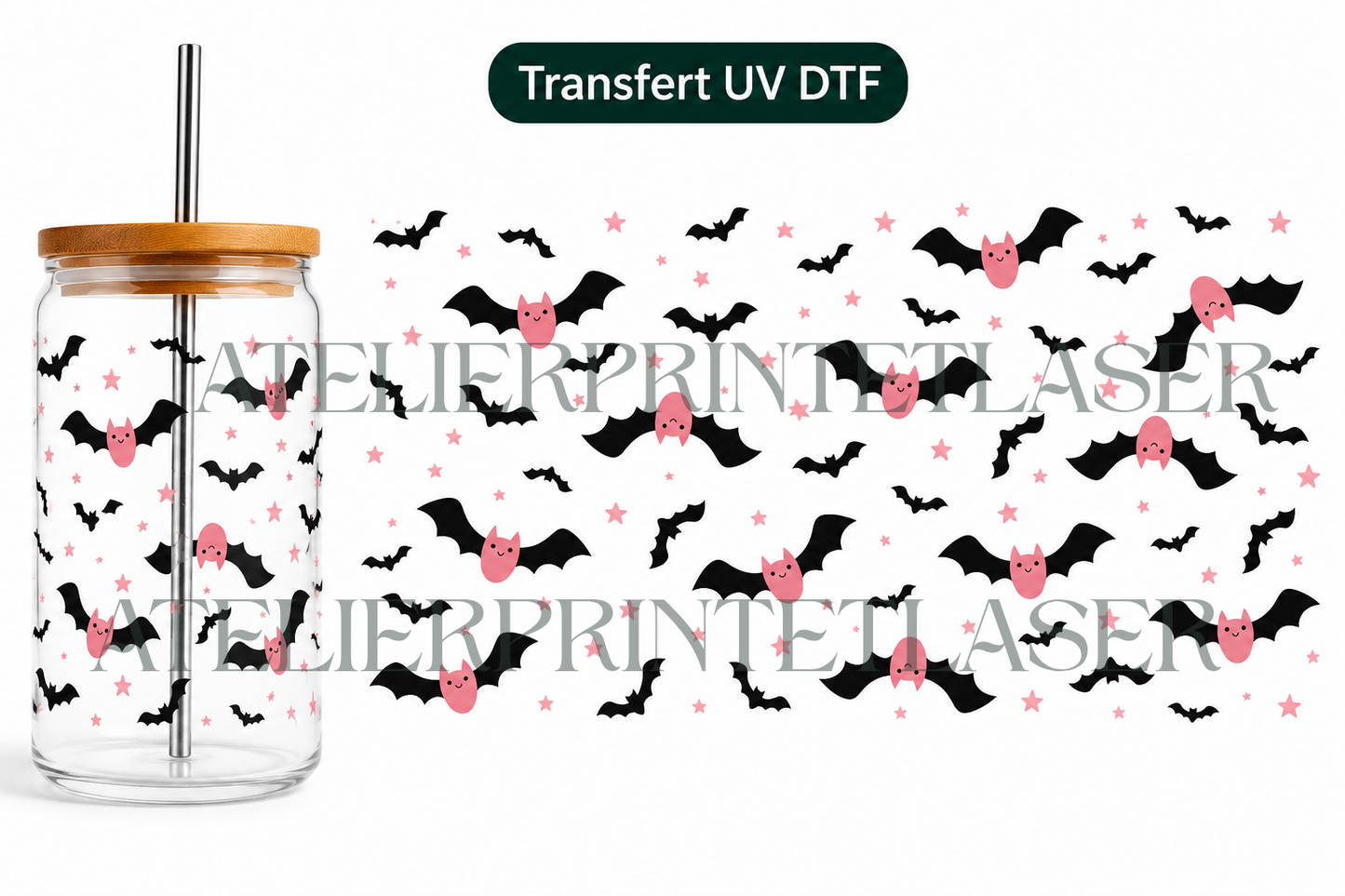 Transfert UV DTF – Chauves-souris Halloween