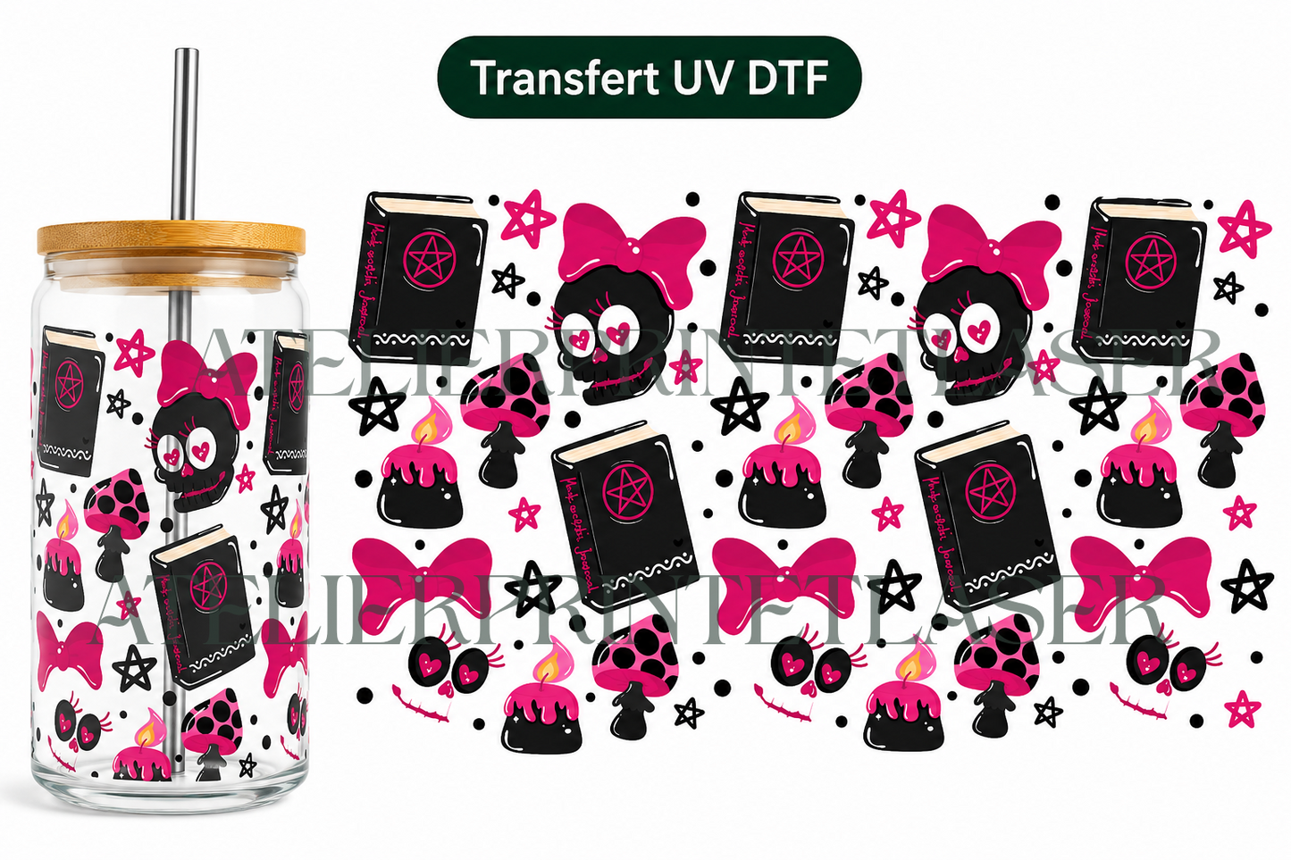 Transfert UV DTF – Gothique Rose & Noir