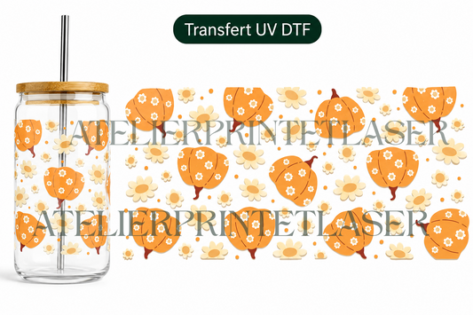Transfert UV DTF – Citrouilles fleuries | Collection Automne
