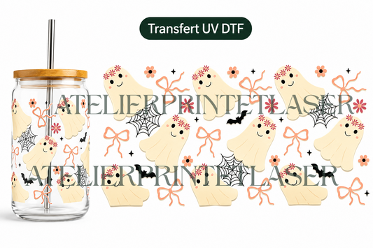 Transfert UV DTF – Fantômes fleuris 🎃👻