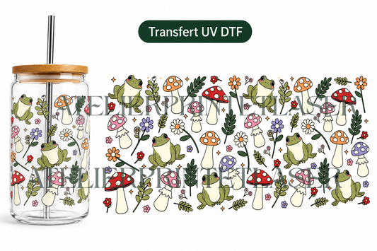 Transfert UV DTF – Grenouilles & Champignons 🍄🐸🌼