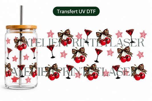 Transfert UV DTF – Cherry Léopard 🍒- Cerises et Nœuds