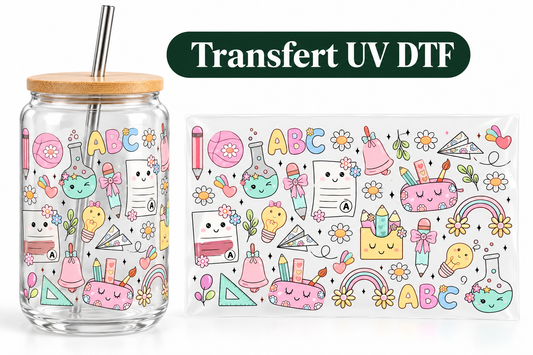 Transfert UV DTF – Rentrée Scolaire Pastel Kawaii 📚🎀