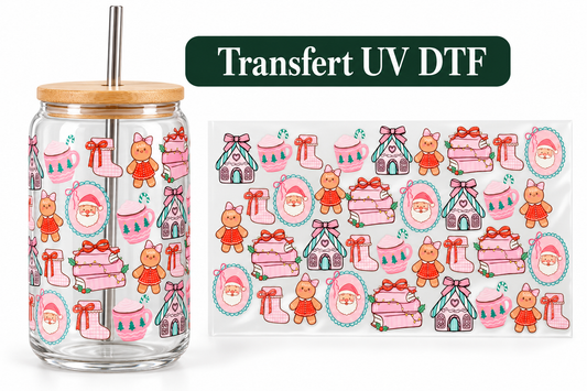Transfert UV DTF – Noël Rose Gourmand🎄🎀